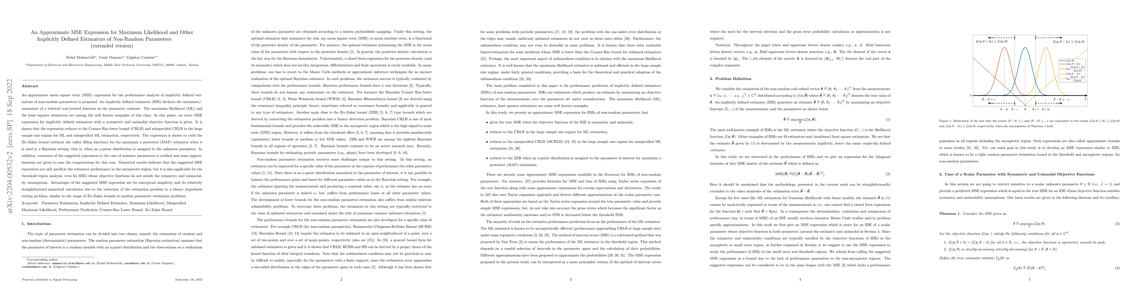 Thumbnail for An Approximate MSE Expression for Maximum Likelihood and Other
  Implicitly Defined Estimators of Non-Random Parameters (extended version)