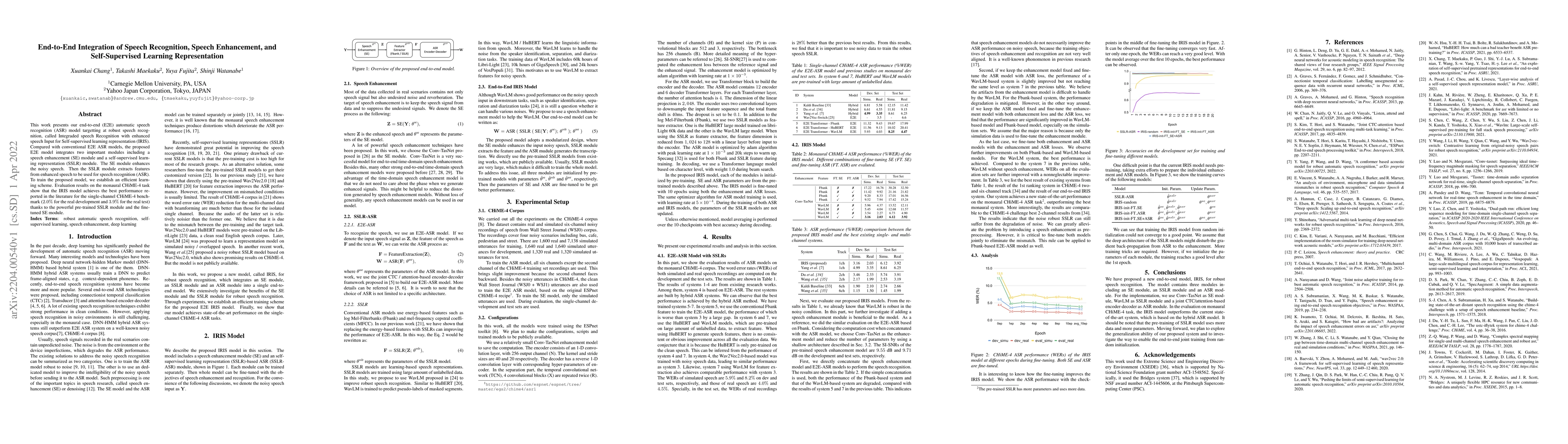 Thumbnail for End-to-End Integration of Speech Recognition, Speech Enhancement, and
  Self-Supervised Learning Representation