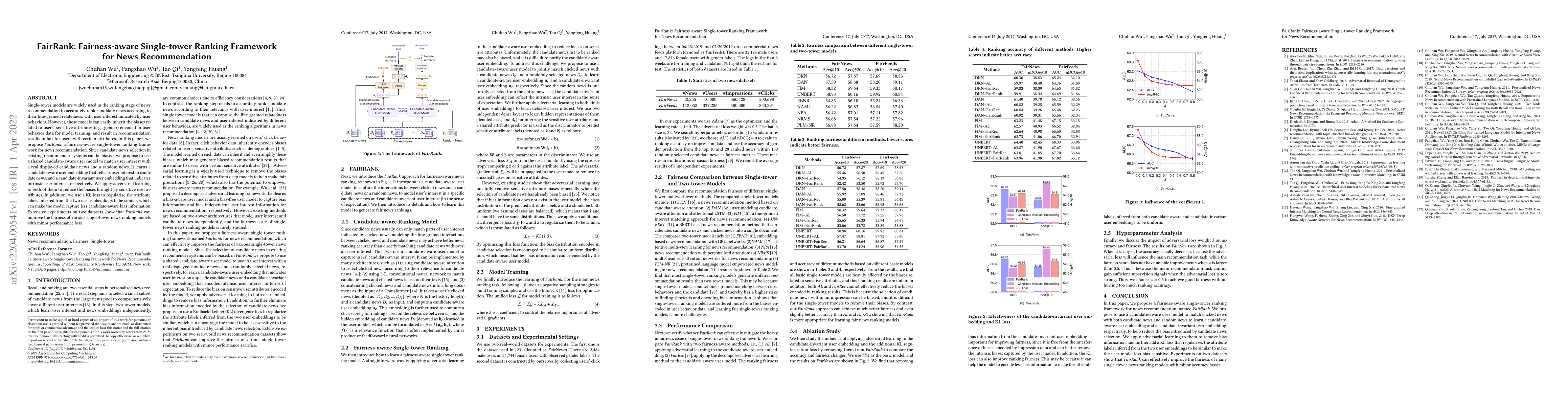 Thumbnail for FairRank: Fairness-aware Single-tower Ranking Framework for News
  Recommendation
