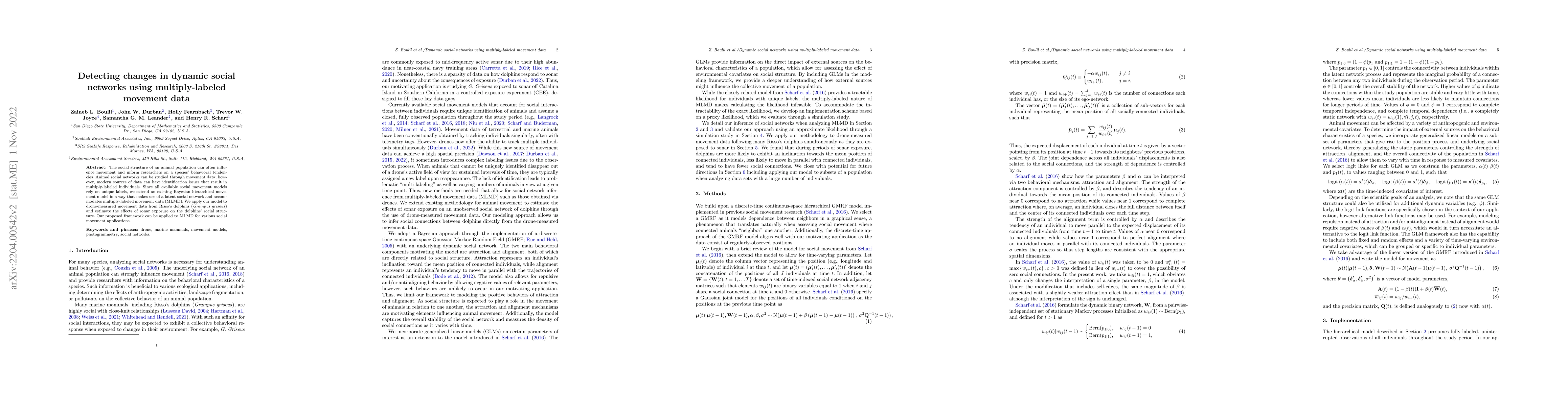 Thumbnail for Detecting changes in dynamic social networks using multiply-labeled
  movement data