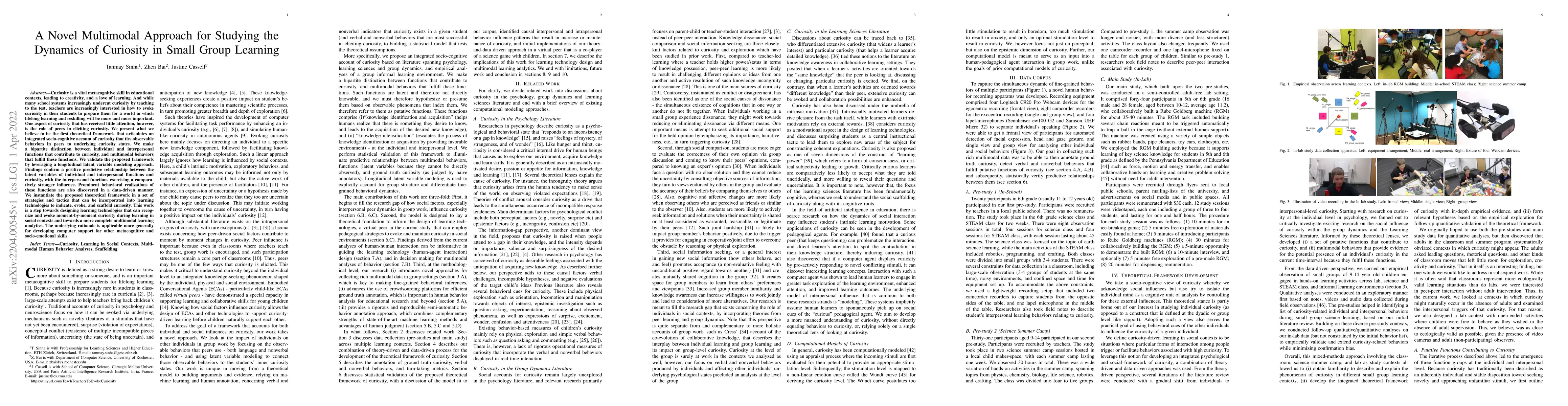 Thumbnail for A Novel Multimodal Approach for Studying the Dynamics of Curiosity in
  Small Group Learning
