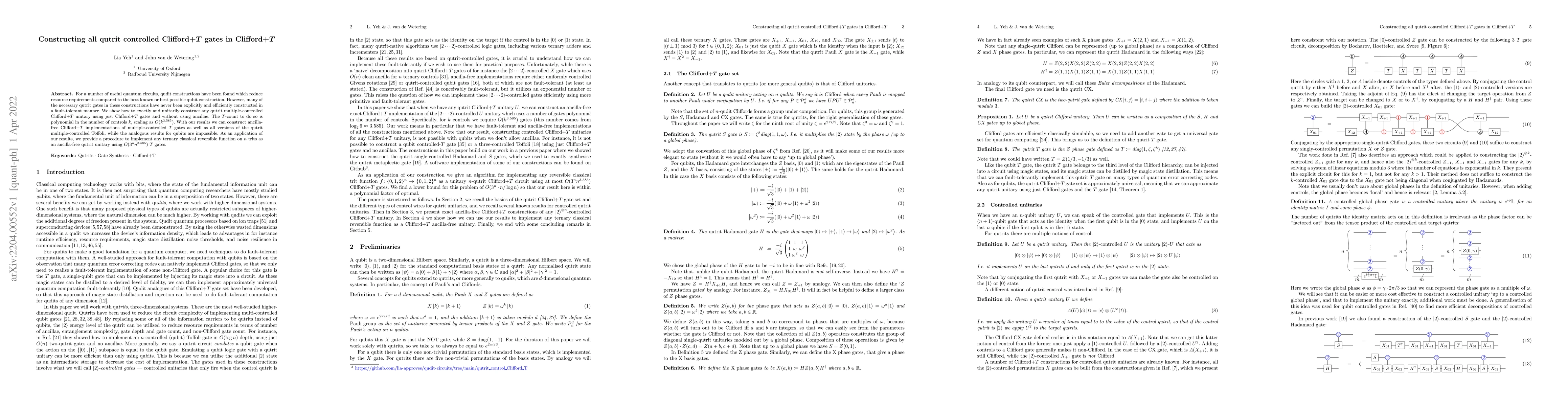 Thumbnail for Constructing all qutrit controlled Clifford+T gates in Clifford+T