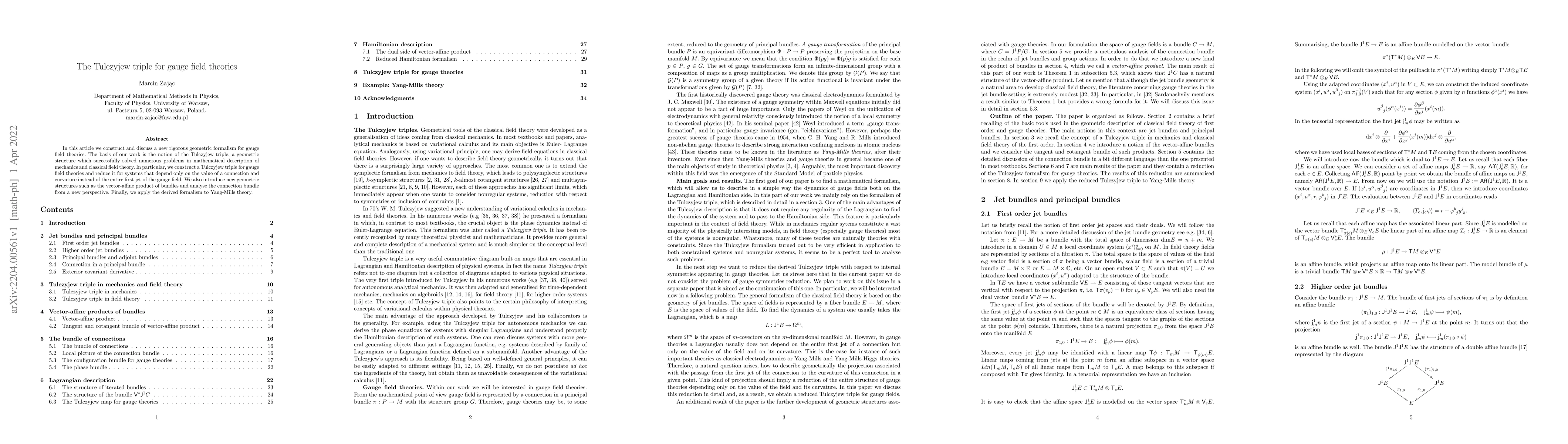 Thumbnail for The Tulczyjew triple for gauge field theories