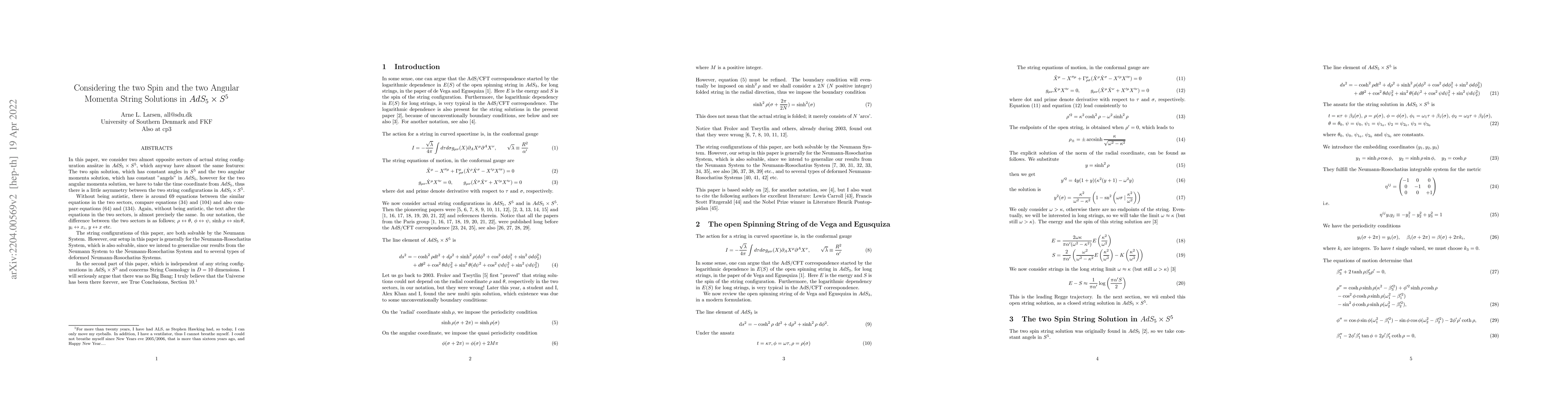 Thumbnail for Considering the two Spin and the two Angular Momenta String Solutions in
  $AdS_5 \times S^5$