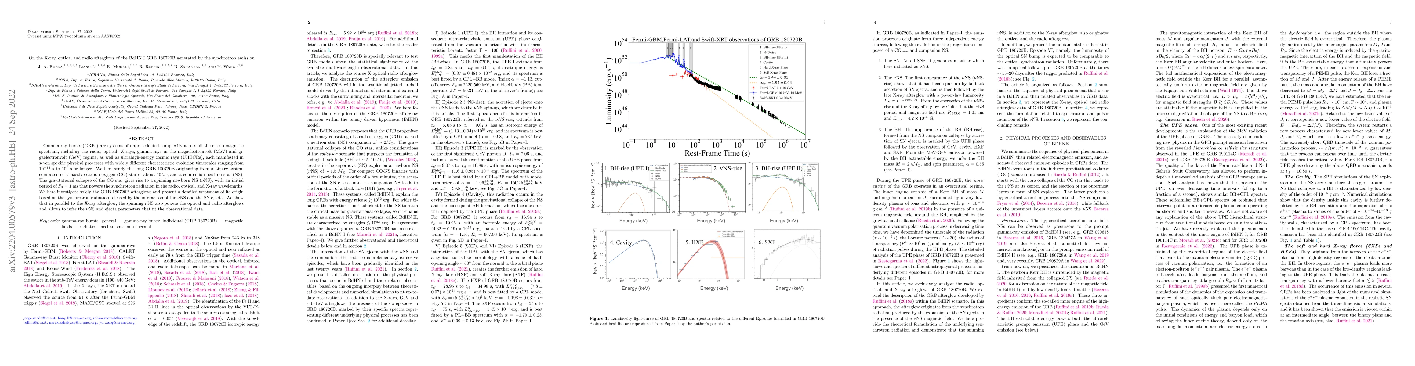 Thumbnail for On the X-ray, optical and radio afterglows of the BdHN I GRB 180720B
  generated by the synchrotron emission