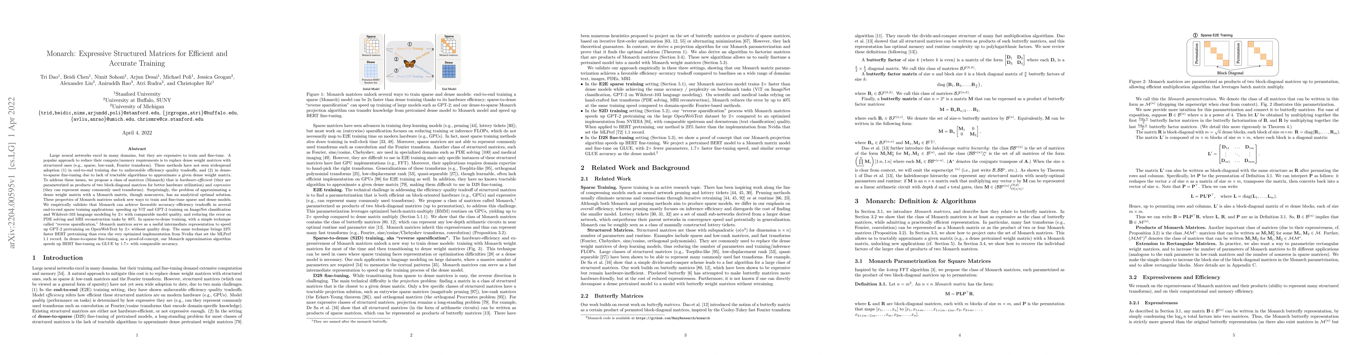 Thumbnail for Monarch: Expressive Structured Matrices for Efficient and Accurate
  Training