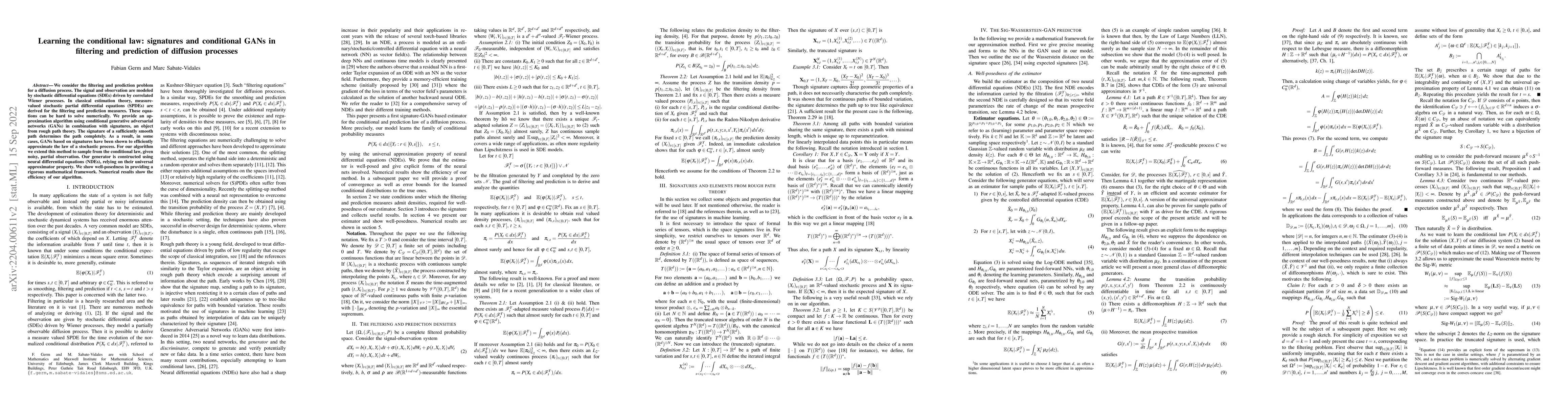 Thumbnail for Learning the conditional law: signatures and conditional GANs in
  filtering and prediction of diffusion processes