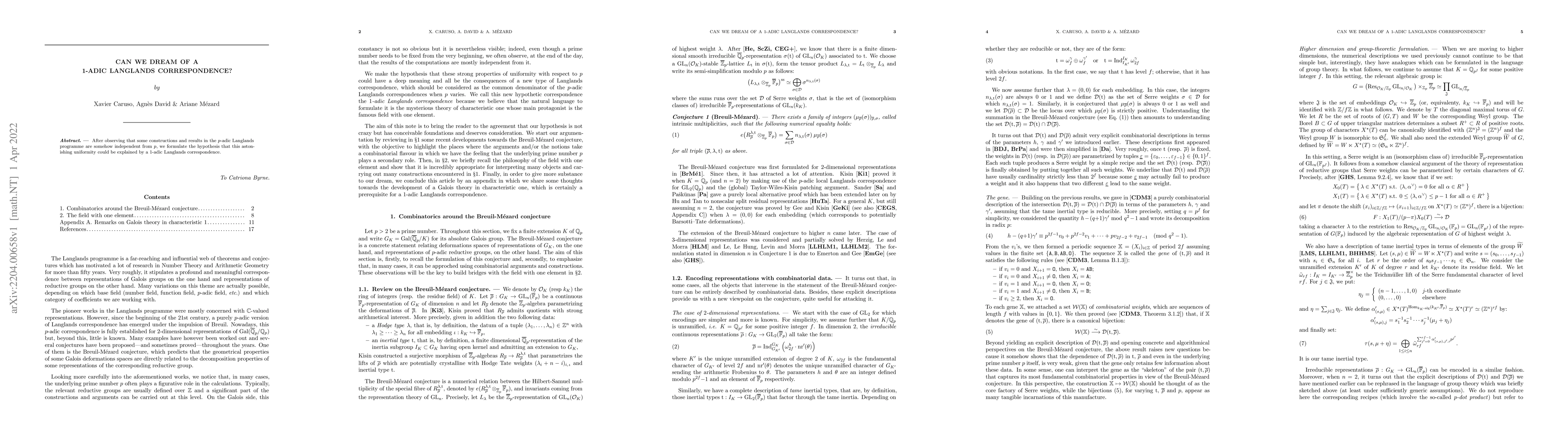 Thumbnail for Can we dream of a 1-adic Langlands correspondence?