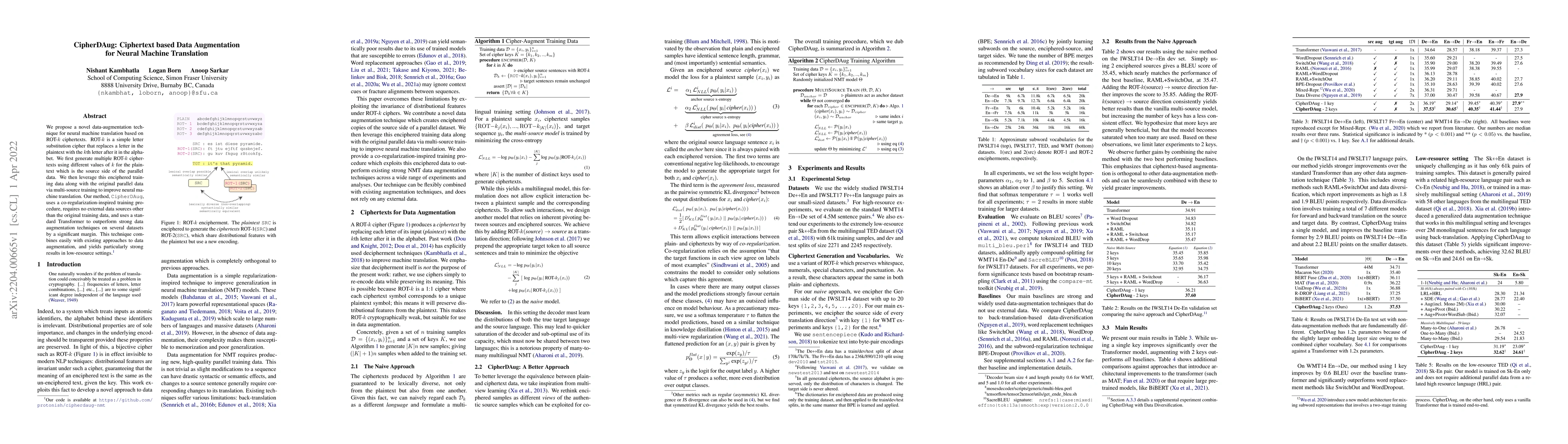 Thumbnail for CipherDAug: Ciphertext based Data Augmentation for Neural Machine
  Translation