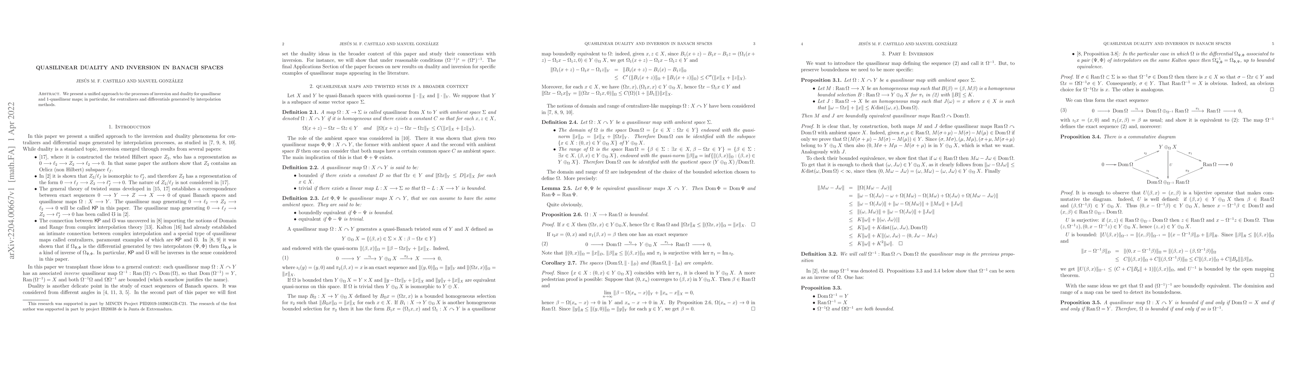 Thumbnail for Quasilinear duality and inversion in Banach spaces