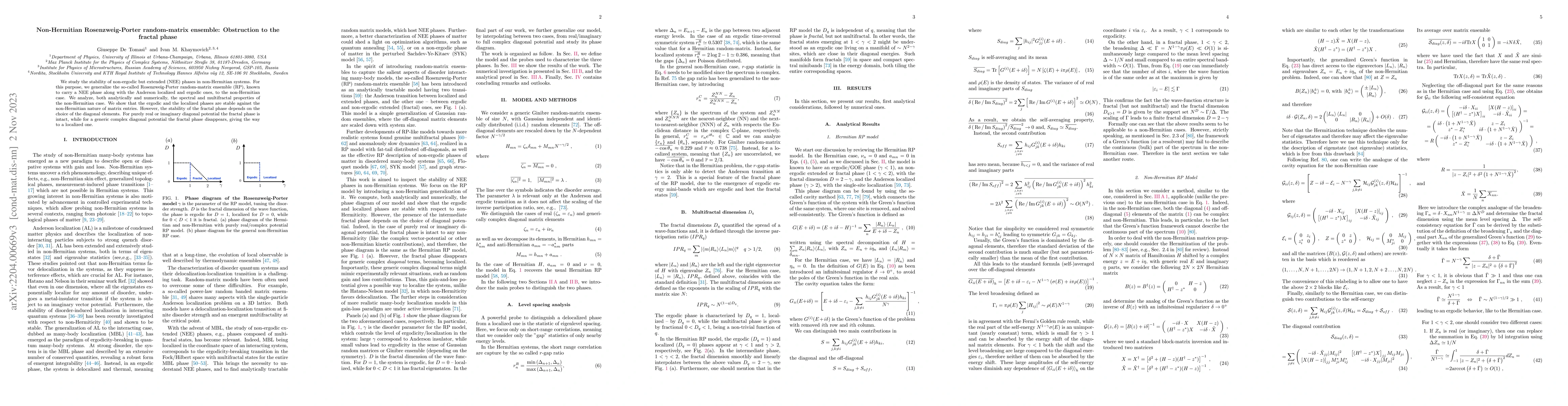 Thumbnail for Non-Hermitian Rosenzweig-Porter random-matrix ensemble: Obstruction to
  the fractal phase