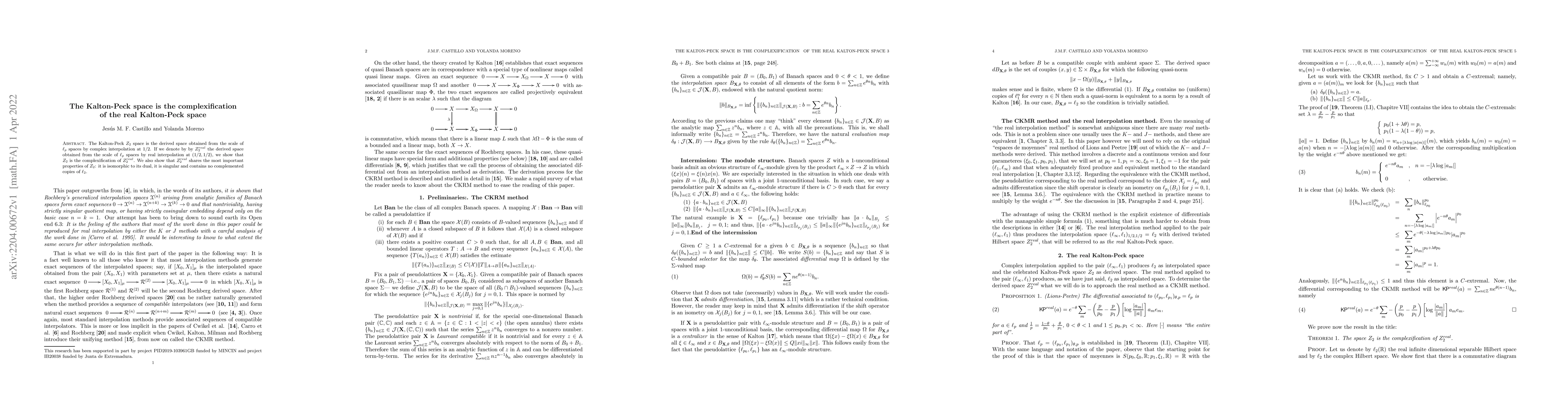 Thumbnail for The Kalton-Peck space is the complexification of the real Kalton-Peck
  space