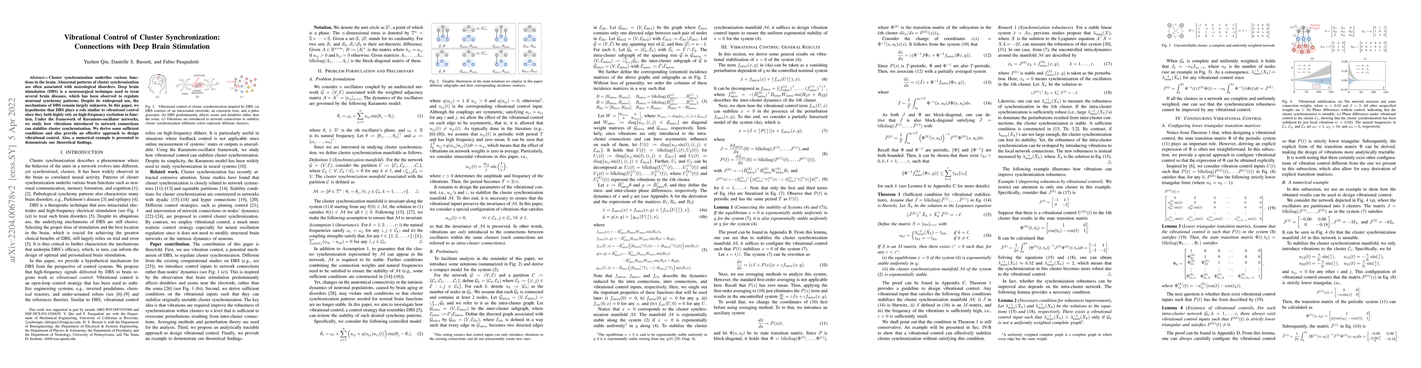 Thumbnail for Vibrational Control of Cluster Synchronization: Connections with Deep
  Brain Stimulation