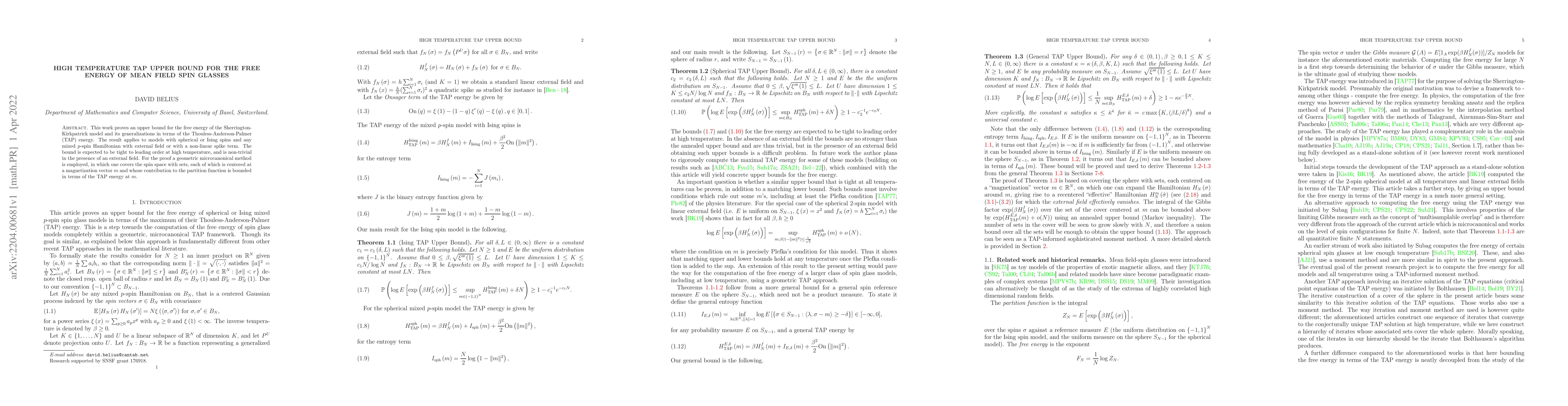 Thumbnail for High temperature TAP upper bound for the free energy of mean field spin
  glasses