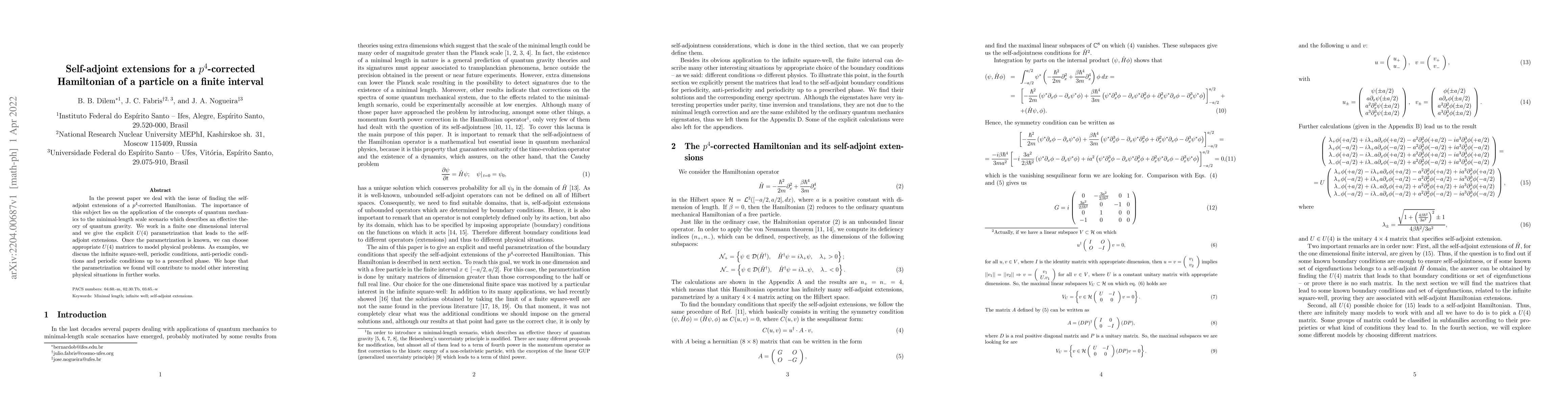 Thumbnail for Self-adjoint extensions for a $p^{4}$-corrected Hamiltonian of a
  particle on a finite interval