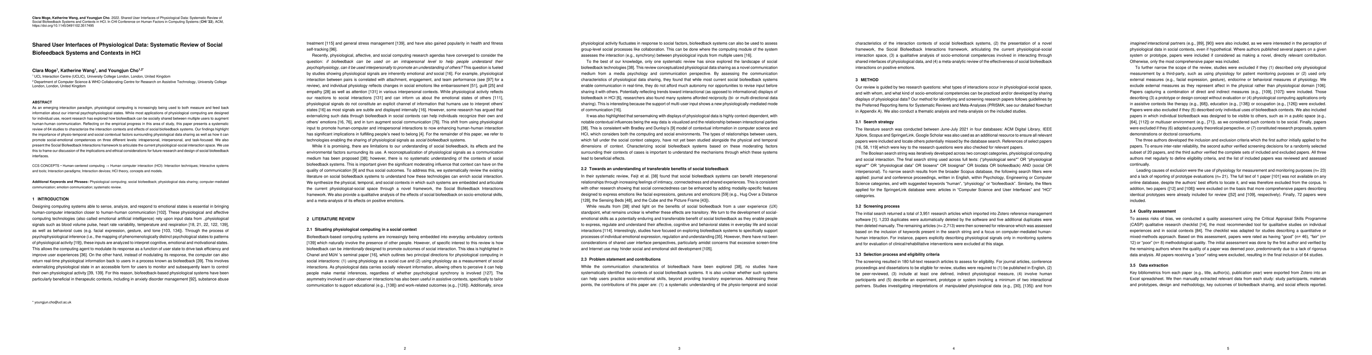 Thumbnail for Shared User Interfaces of Physiological Data: Systematic Review of
  Social Biofeedback Systems and Contexts in HCI