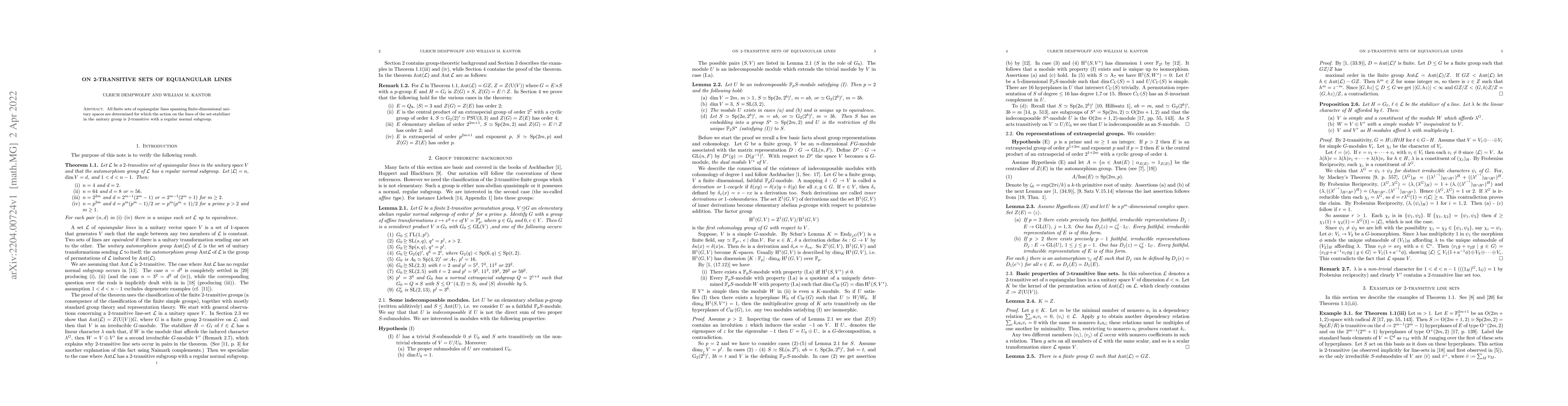Thumbnail for On 2-transitive sets of equiangular lines