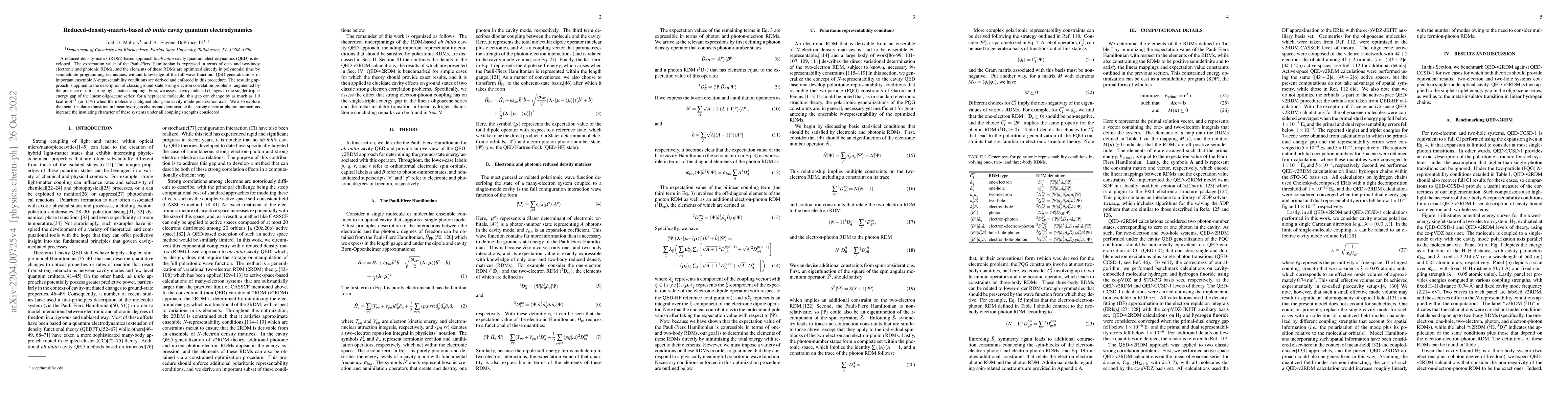 Thumbnail for Reduced-density-matrix-based ab initio cavity quantum electrodynamics