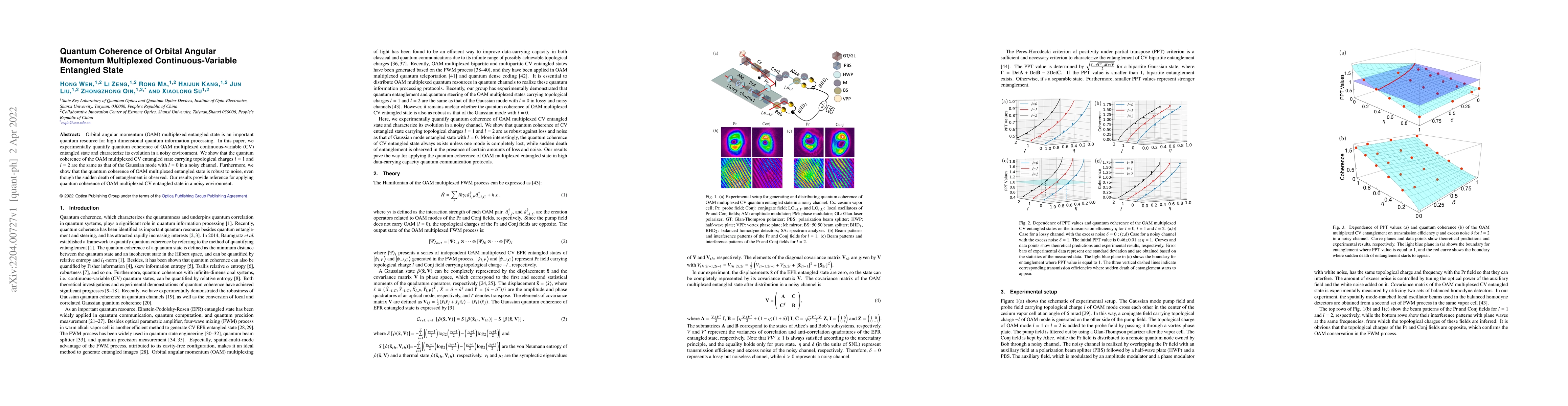 Thumbnail for Quantum coherence of an orbital angular momentum multiplexed
  continuous-variable entangled state