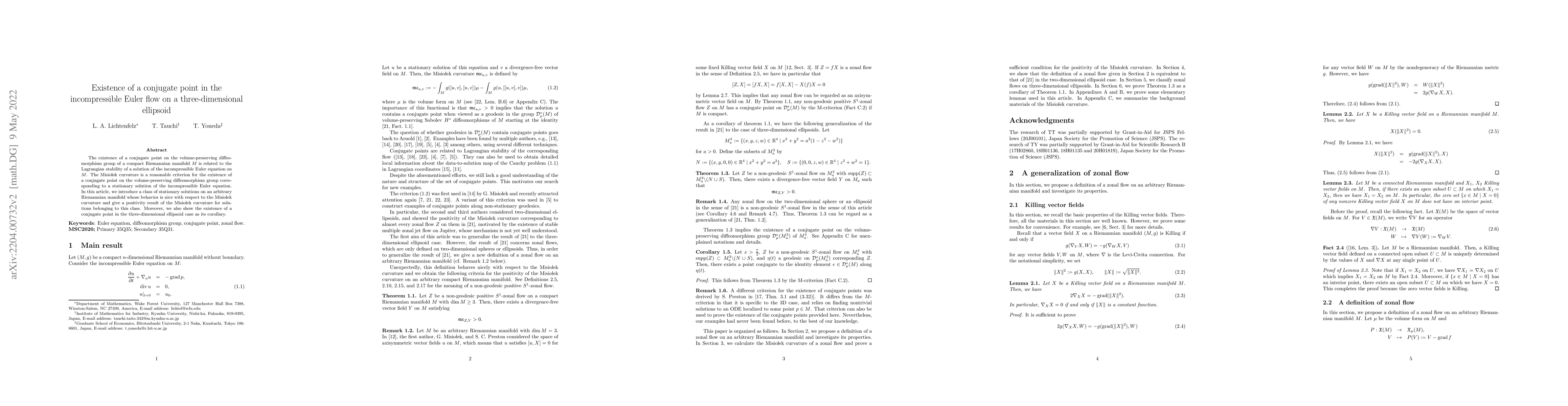Thumbnail for Existence of a conjugate point in the incompressible Euler flow on a
  three-dimensional ellipsoid