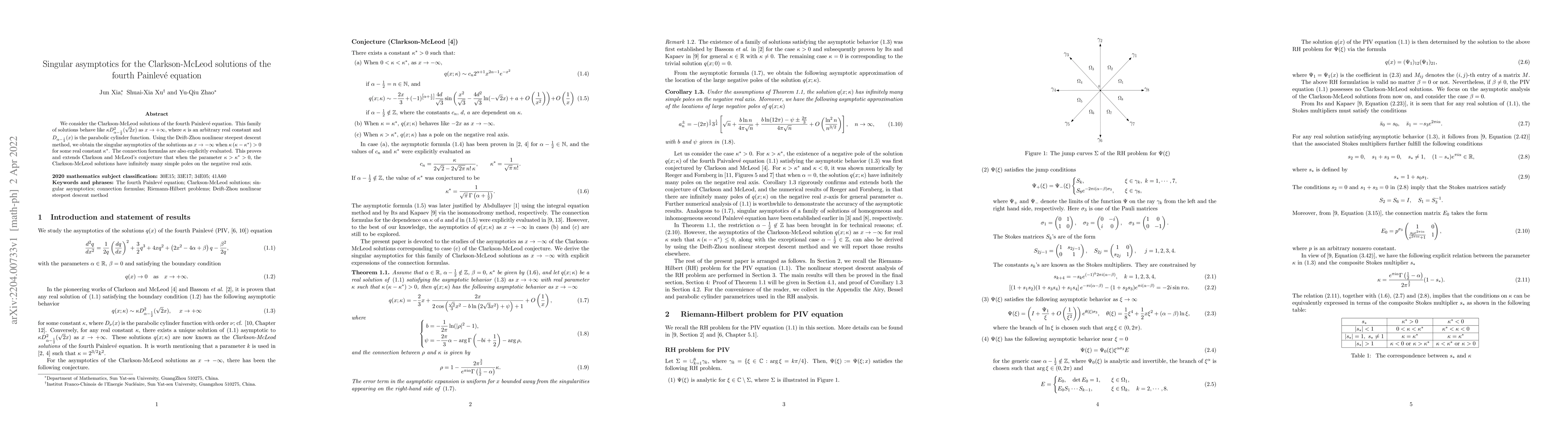 Thumbnail for Singular asymptotics for the Clarkson-McLeod solutions of the fourth
  Painlev\'e equation