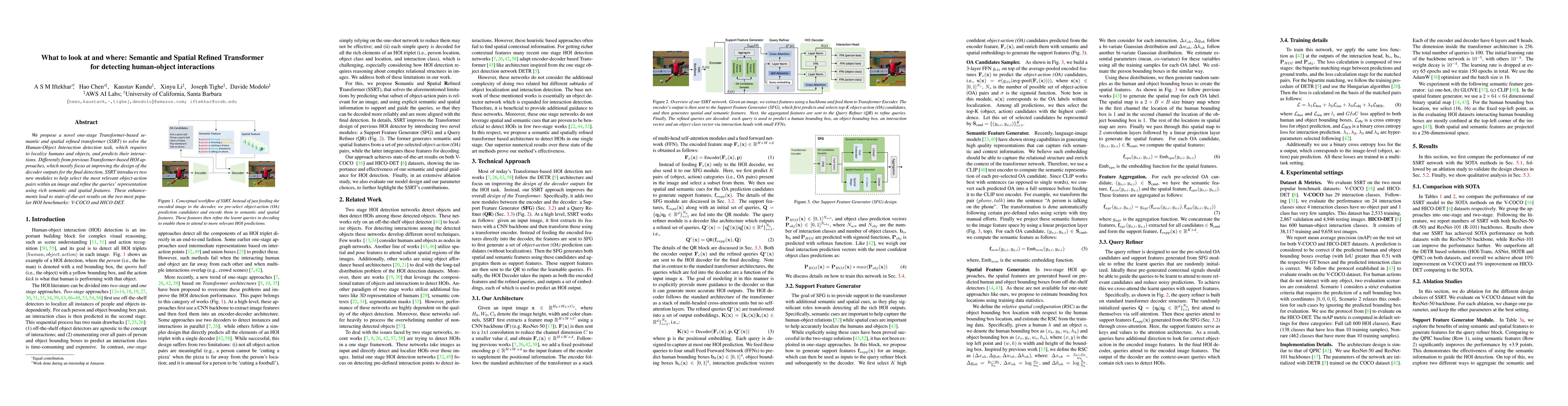 Thumbnail for What to look at and where: Semantic and Spatial Refined Transformer for
  detecting human-object interactions