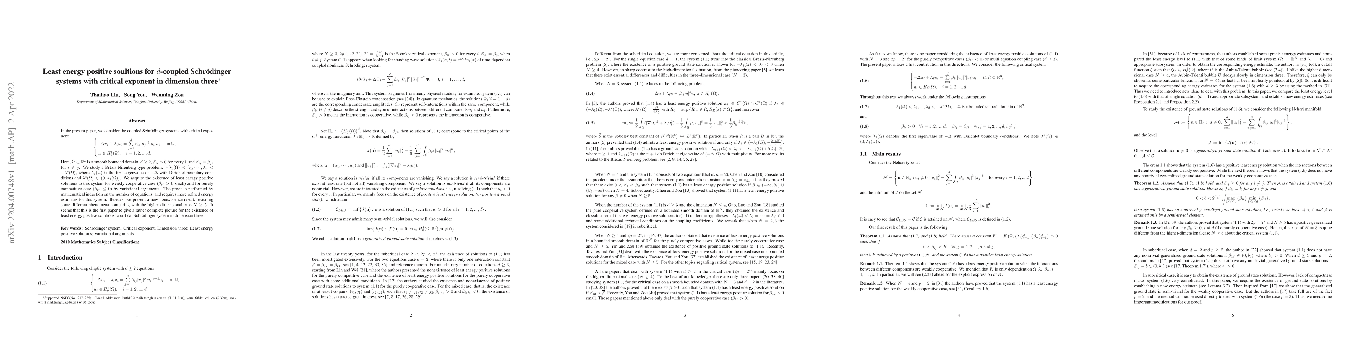 Thumbnail for Least energy positive soultions for $d$-coupled Schr\"{o}dinger systems
  with critical exponent in dimension three