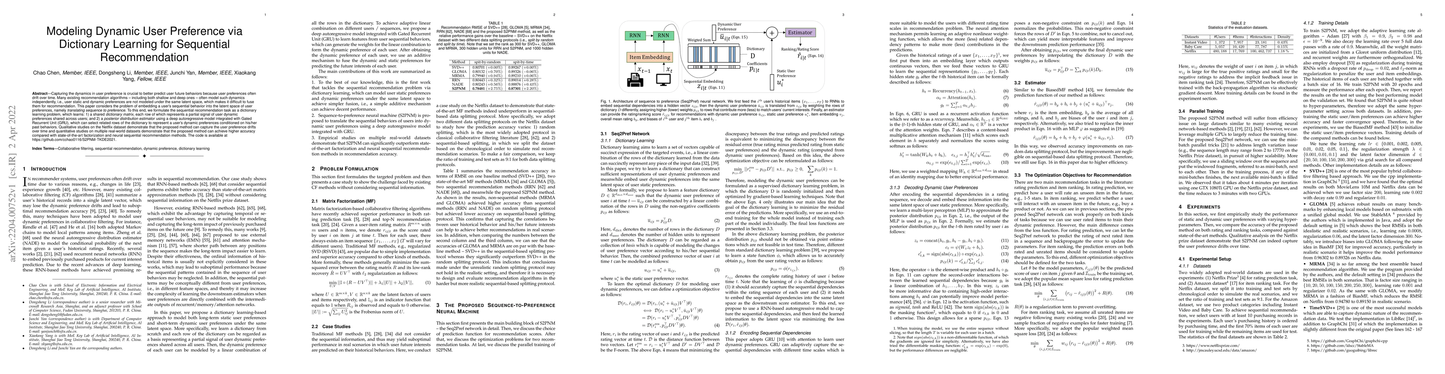 Thumbnail for Modeling Dynamic User Preference via Dictionary Learning for Sequential
  Recommendation