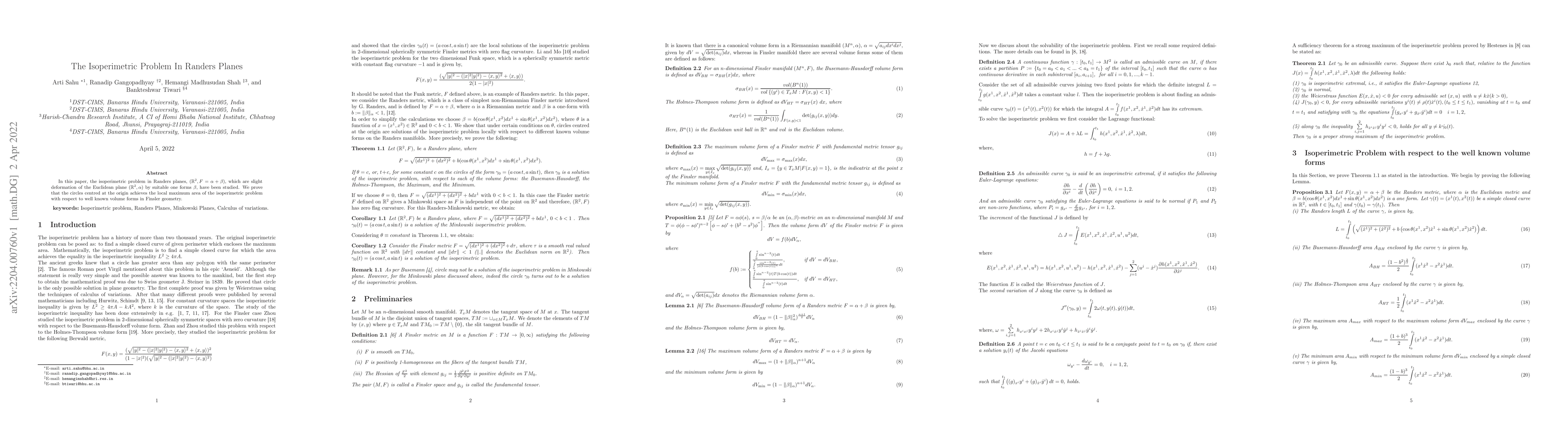Thumbnail for The Isoperimetric Problem In Randers Planes