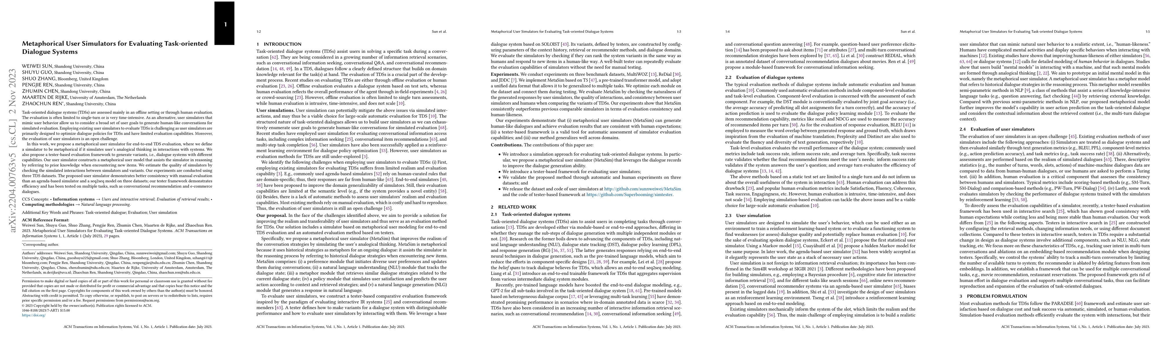 Thumbnail for Metaphorical User Simulators for Evaluating Task-oriented Dialogue
  Systems