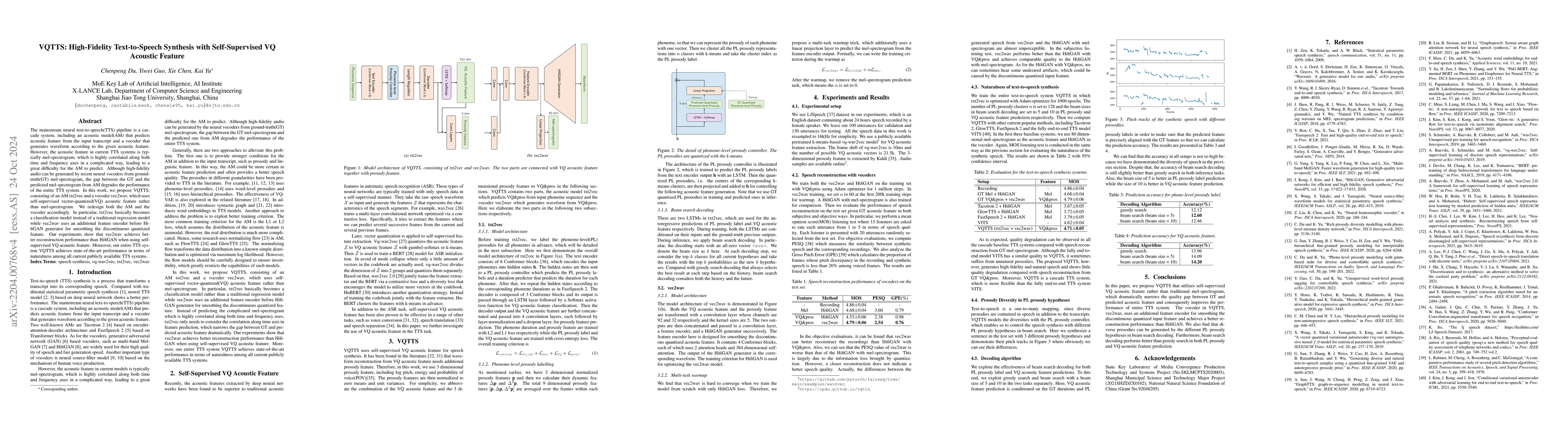 Thumbnail for VQTTS: High-Fidelity Text-to-Speech Synthesis with Self-Supervised VQ
  Acoustic Feature