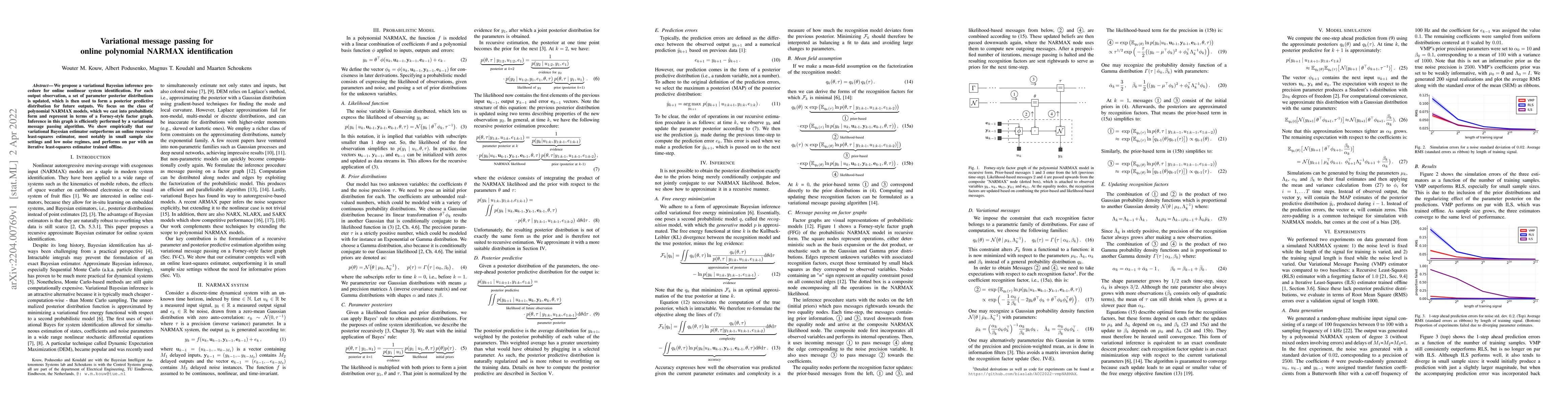 Thumbnail for Variational message passing for online polynomial NARMAX identification