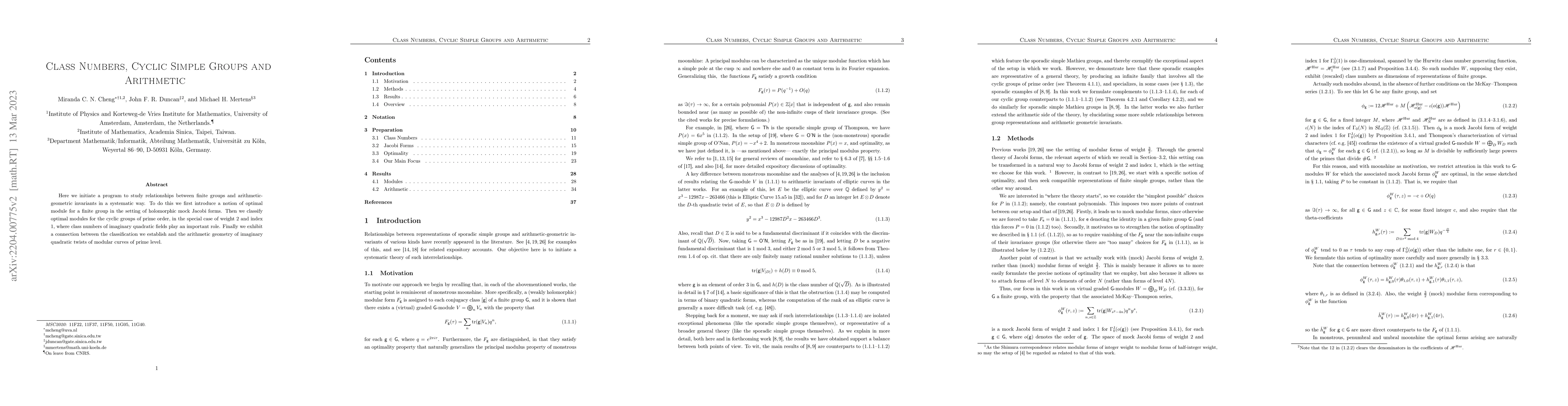 Thumbnail for Class Numbers, Cyclic Simple Groups and Arithmetic