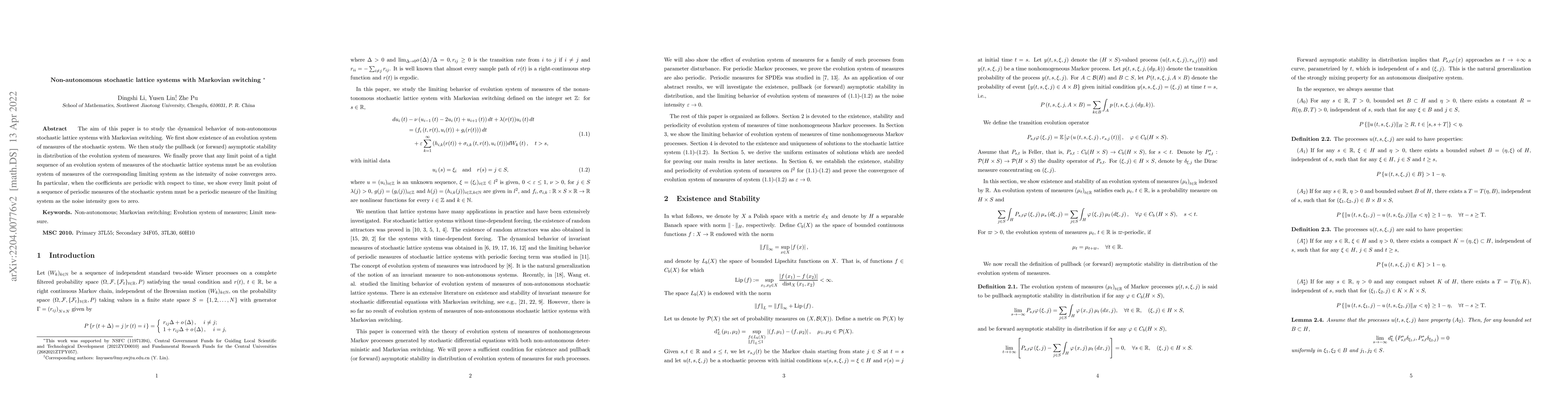 Thumbnail for Non-autonomous stochastic lattice systems with Markovian switching