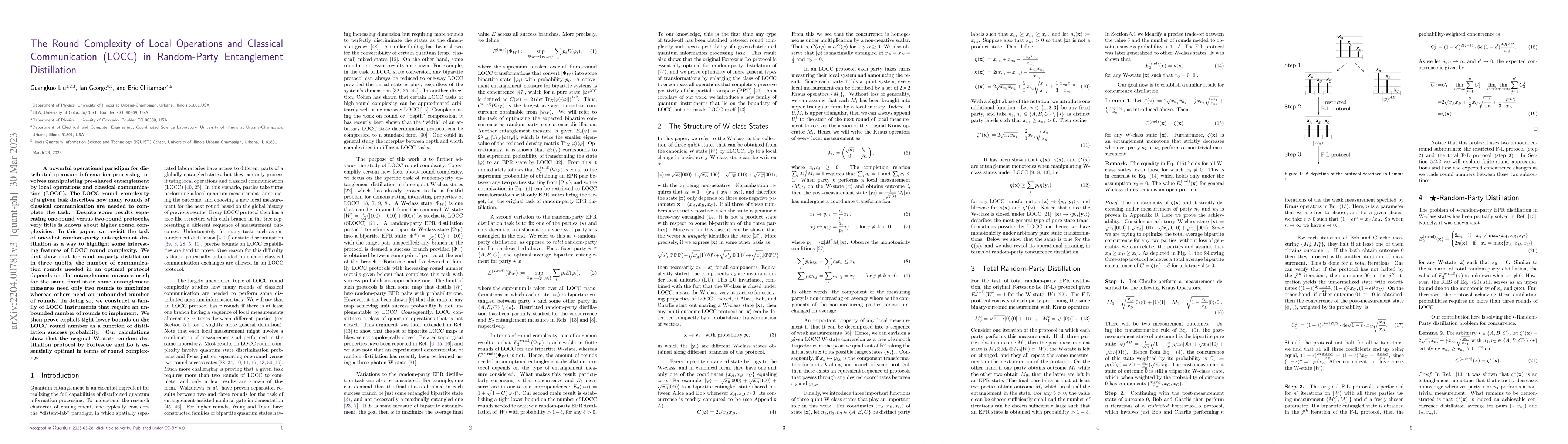 Thumbnail for The Round Complexity of Local Operations and Classical Communication
  (LOCC) in Random-Party Entanglement Distillation