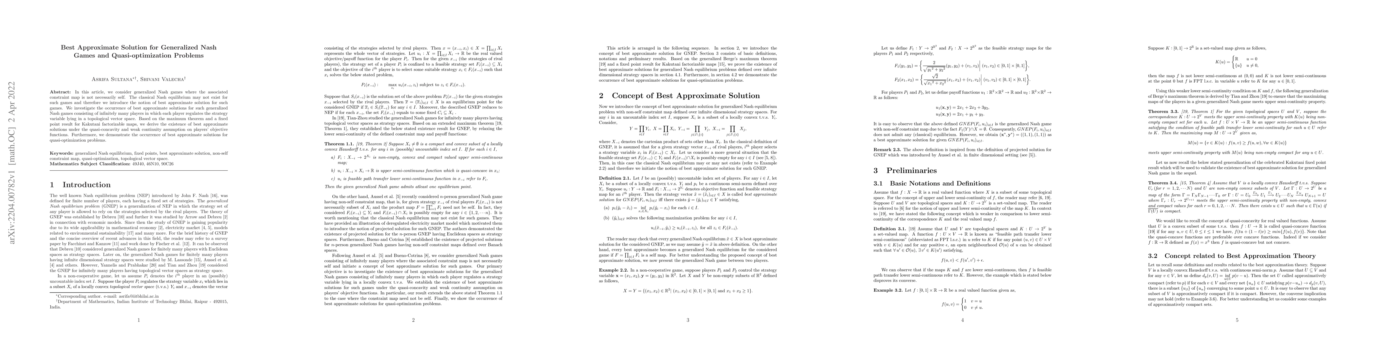 Thumbnail for Best Approximate Solution for Generalized Nash Games and
  Quasi-optimization Problems