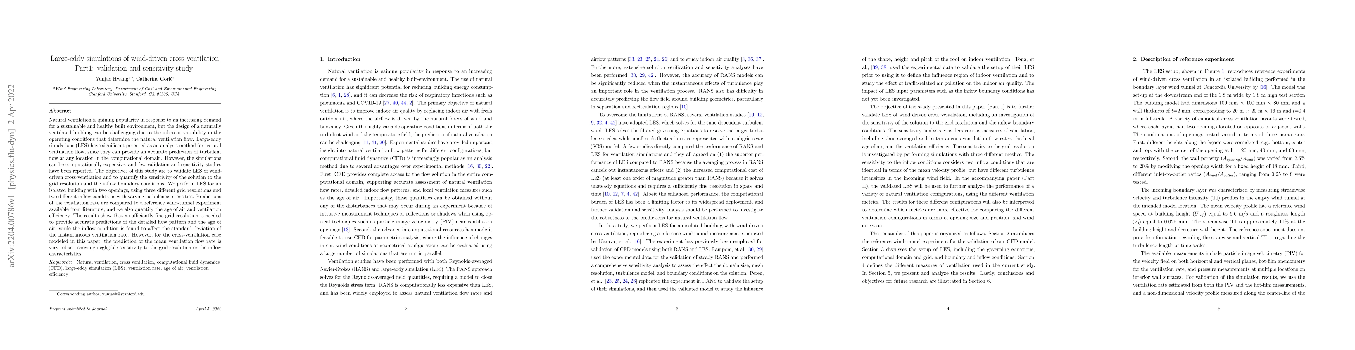Thumbnail for Large-eddy simulations of wind-driven cross ventilation, Part1:
  validation and sensitivity study