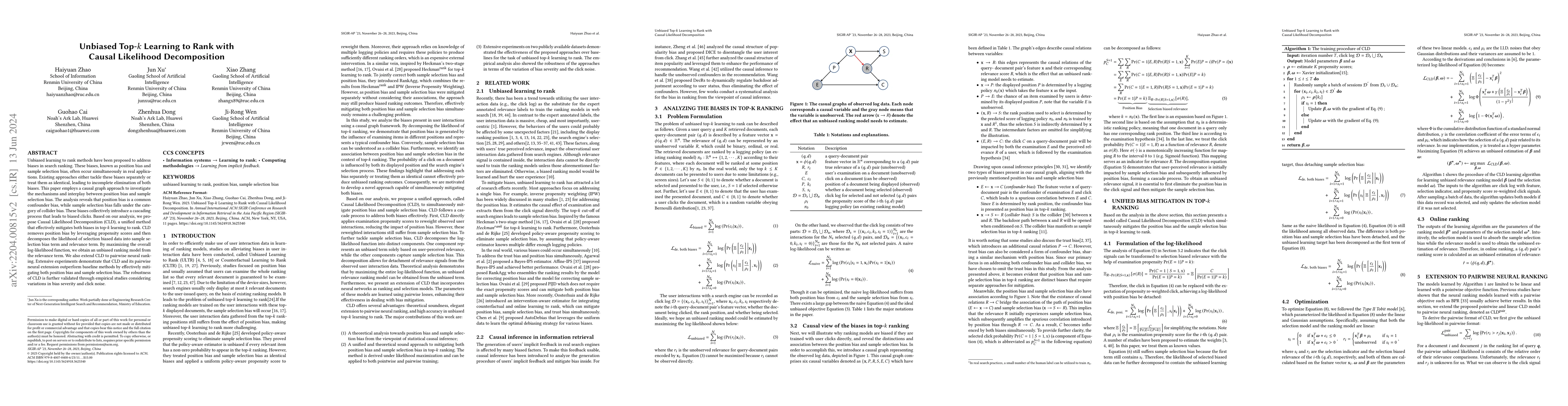 Thumbnail for Unbiased Top-k Learning to Rank with Causal Likelihood Decomposition