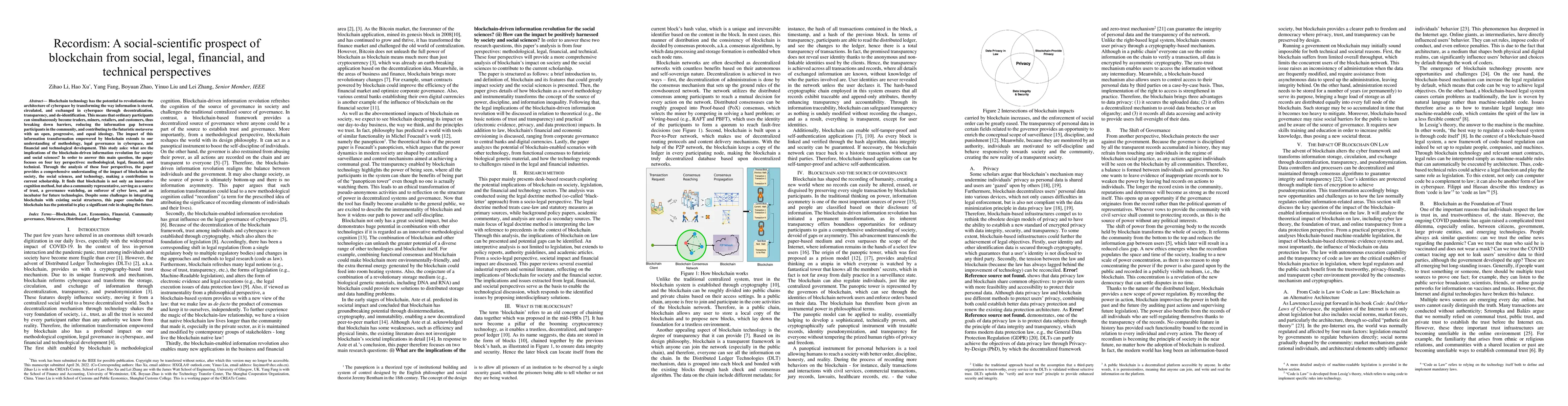 Thumbnail for Recordism: A social-scientific prospect of blockchain from social,
  legal, financial, and technological perspectives