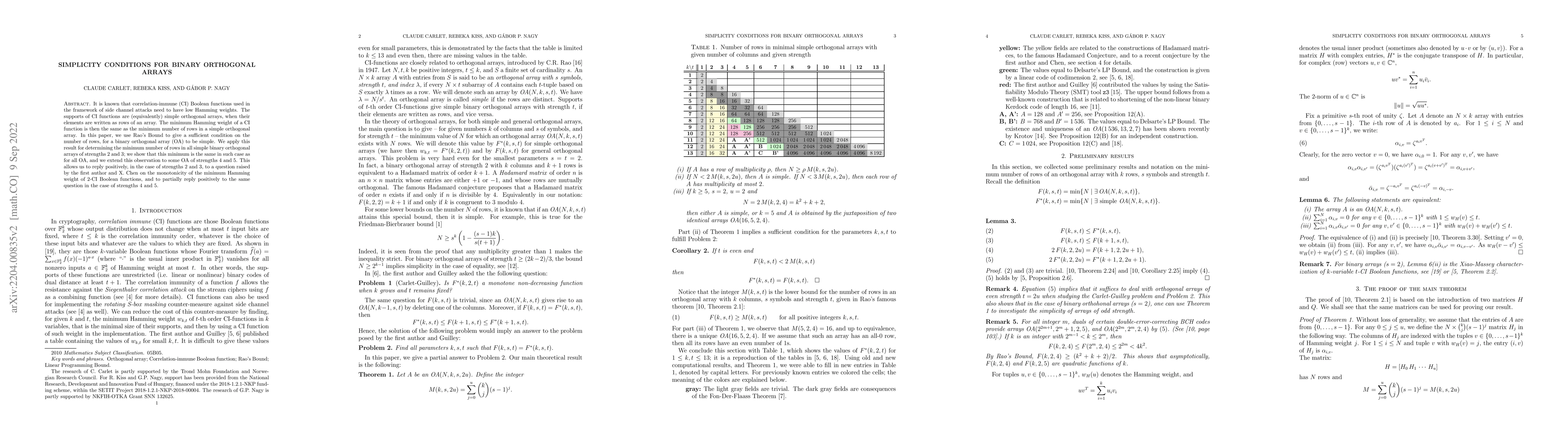 Thumbnail for Simplicity conditions for binary orthogonal arrays