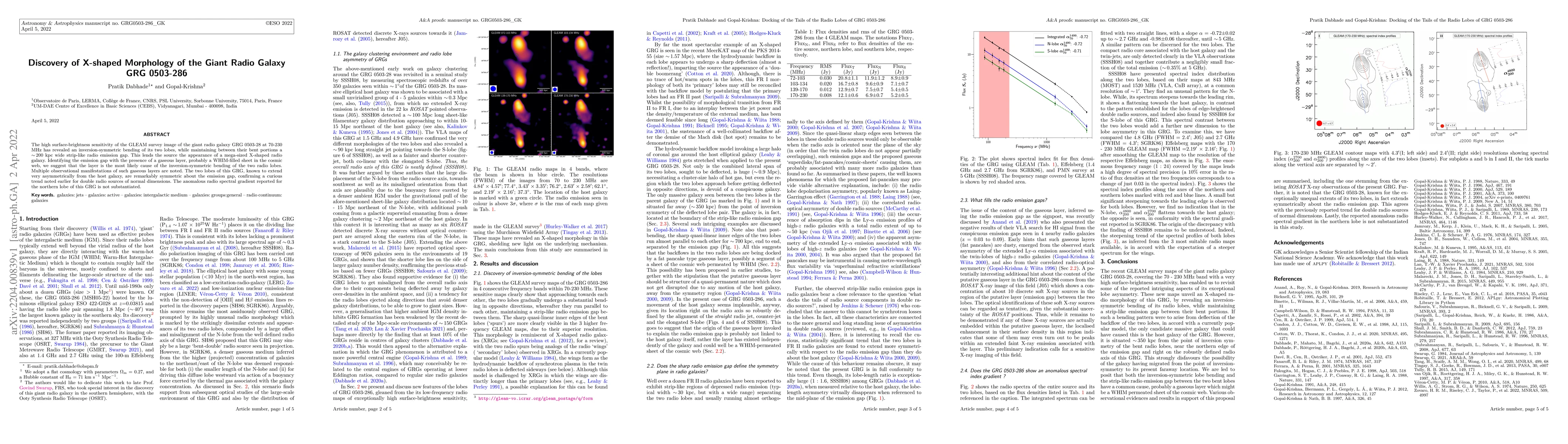 Thumbnail for Discovery of X-shaped Morphology of the Giant Radio Galaxy GRG 0503-286