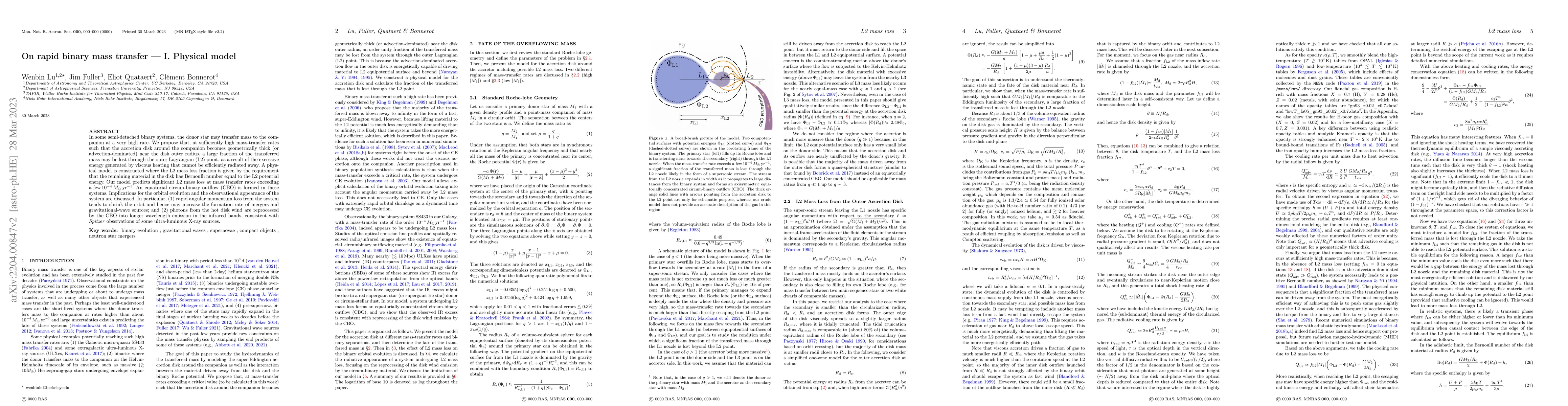 Thumbnail for On rapid binary mass transfer -- I. Physical model