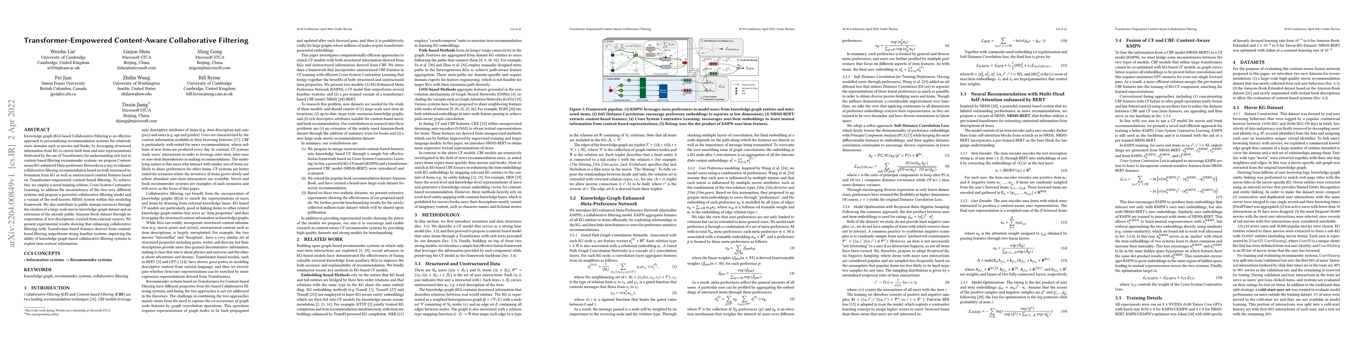 Thumbnail for Transformer-Empowered Content-Aware Collaborative Filtering