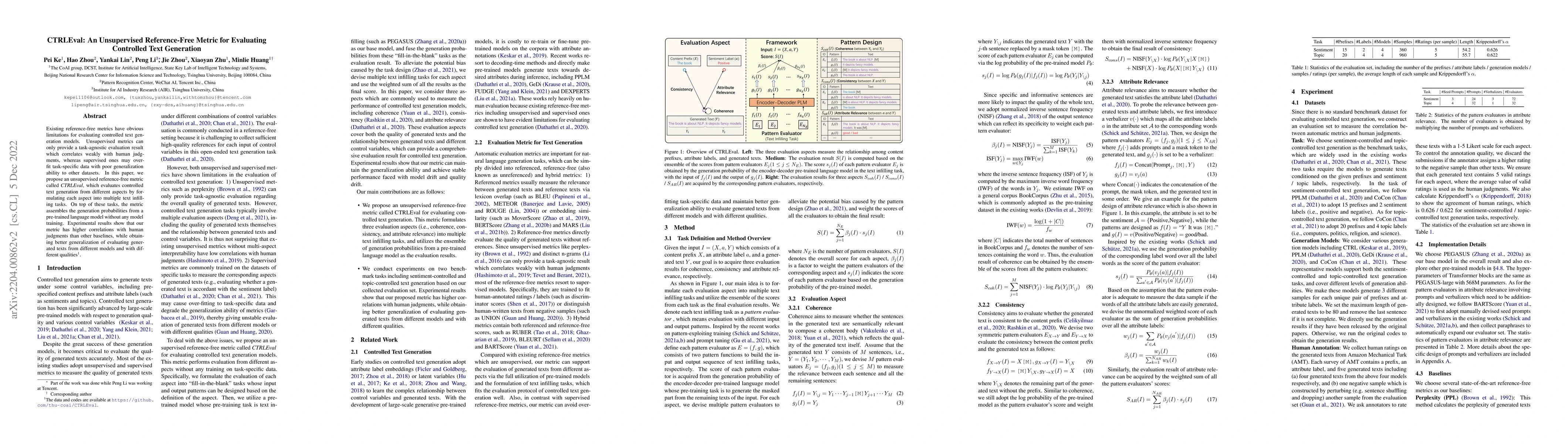 Thumbnail for CTRLEval: An Unsupervised Reference-Free Metric for Evaluating
  Controlled Text Generation
