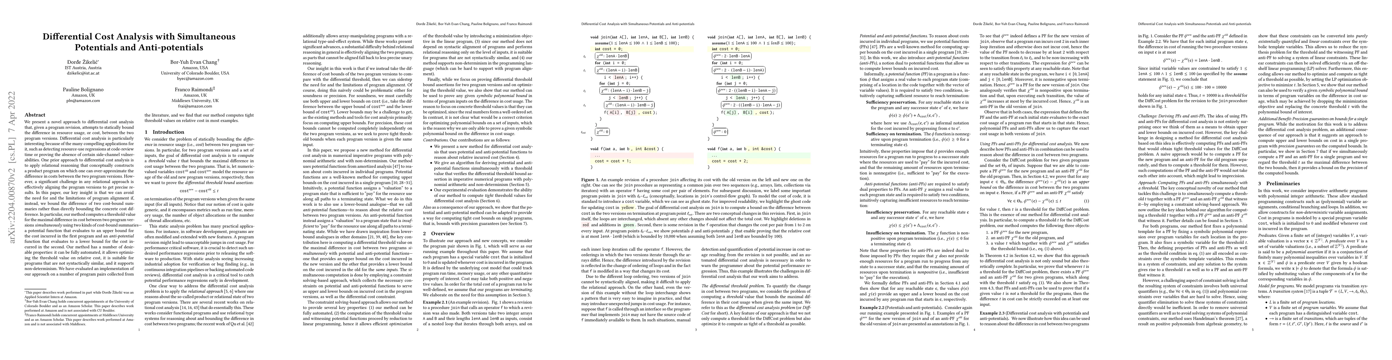Thumbnail for Differential Cost Analysis with Simultaneous Potentials and
  Anti-potentials