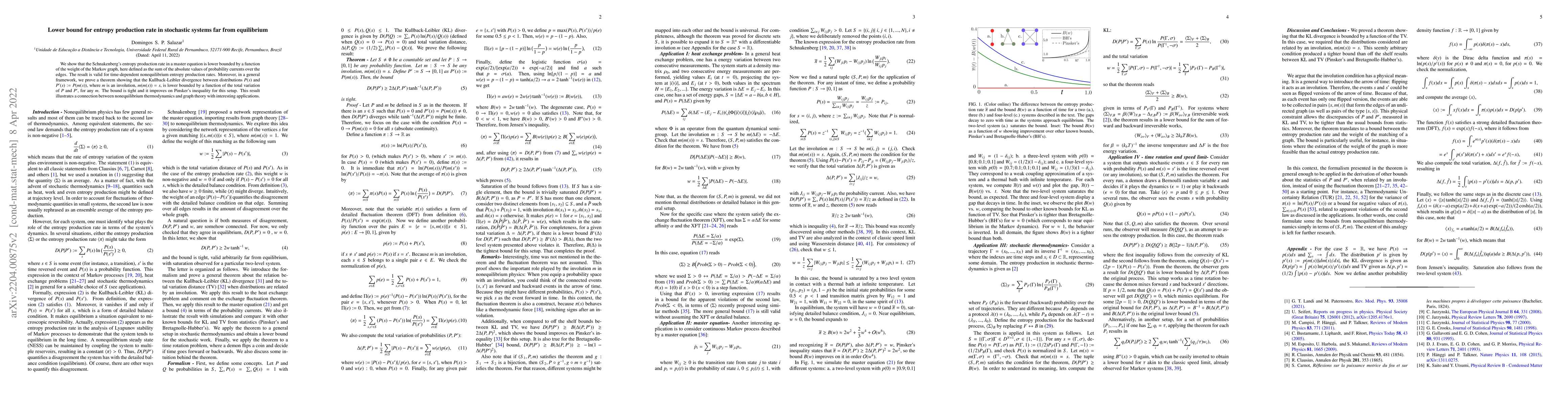 Thumbnail for Lower bound for entropy production rate in stochastic systems far from
  equilibrium