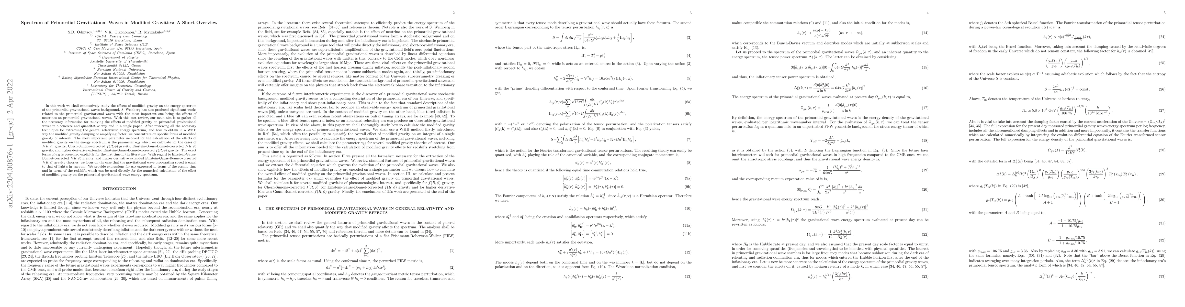 Thumbnail for Spectrum of Primordial Gravitational Waves in Modified Gravities: A
  Short Overview