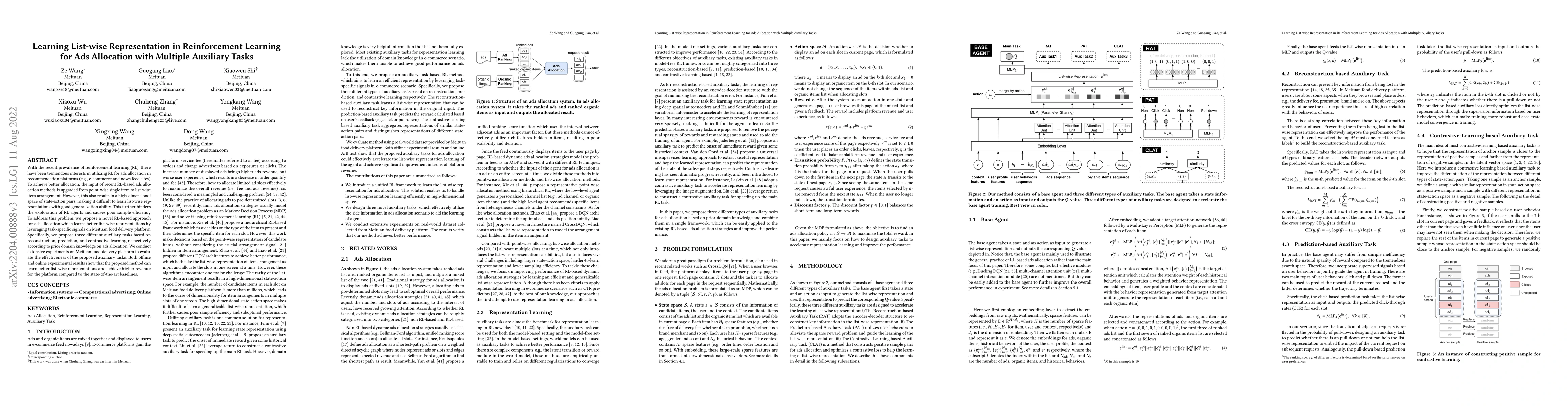 Thumbnail for Learning List-wise Representation in Reinforcement Learning for Ads
  Allocation with Multiple Auxiliary Tasks