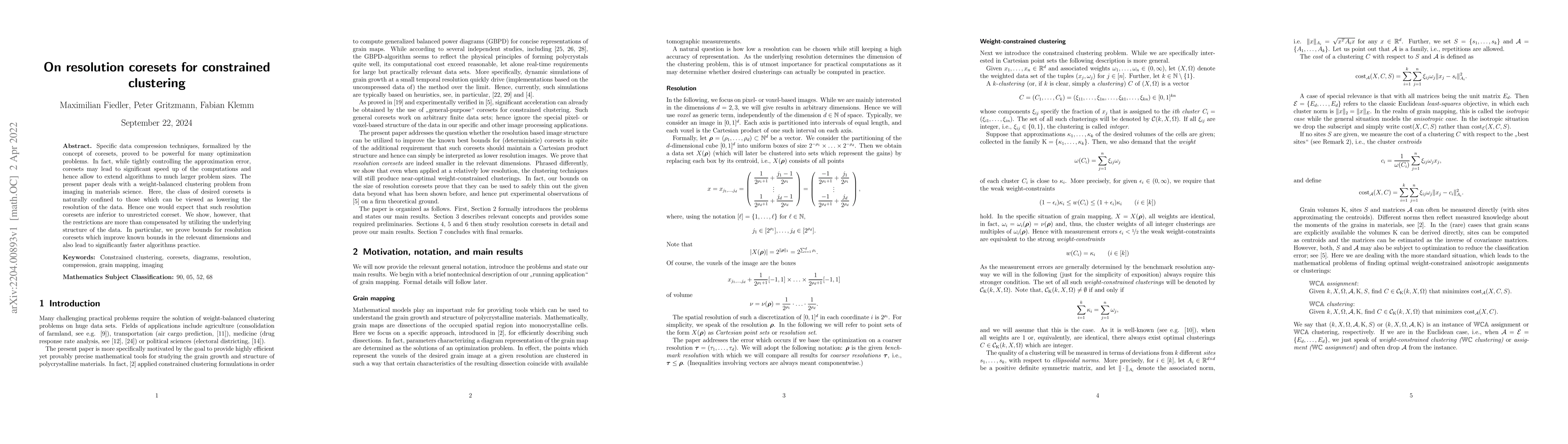 Thumbnail for On resolution coresets for constrained clustering