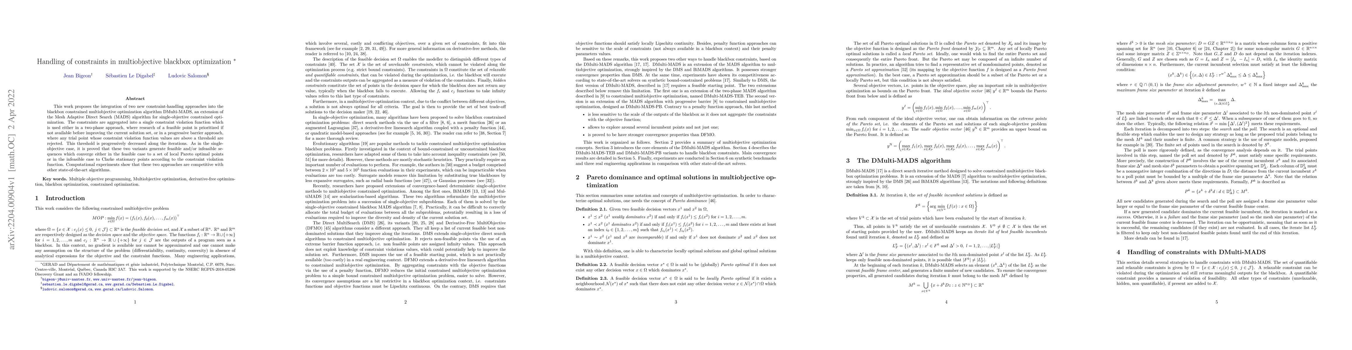 Thumbnail for Handling of constraints in multiobjective blackbox optimization